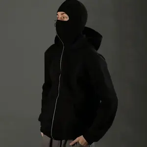 Balaclava Jacket Zip-Up Fashion Double-Layer Hoodie Hip-Hop Outerwear Jacket Y2K Clothing for Men and Women