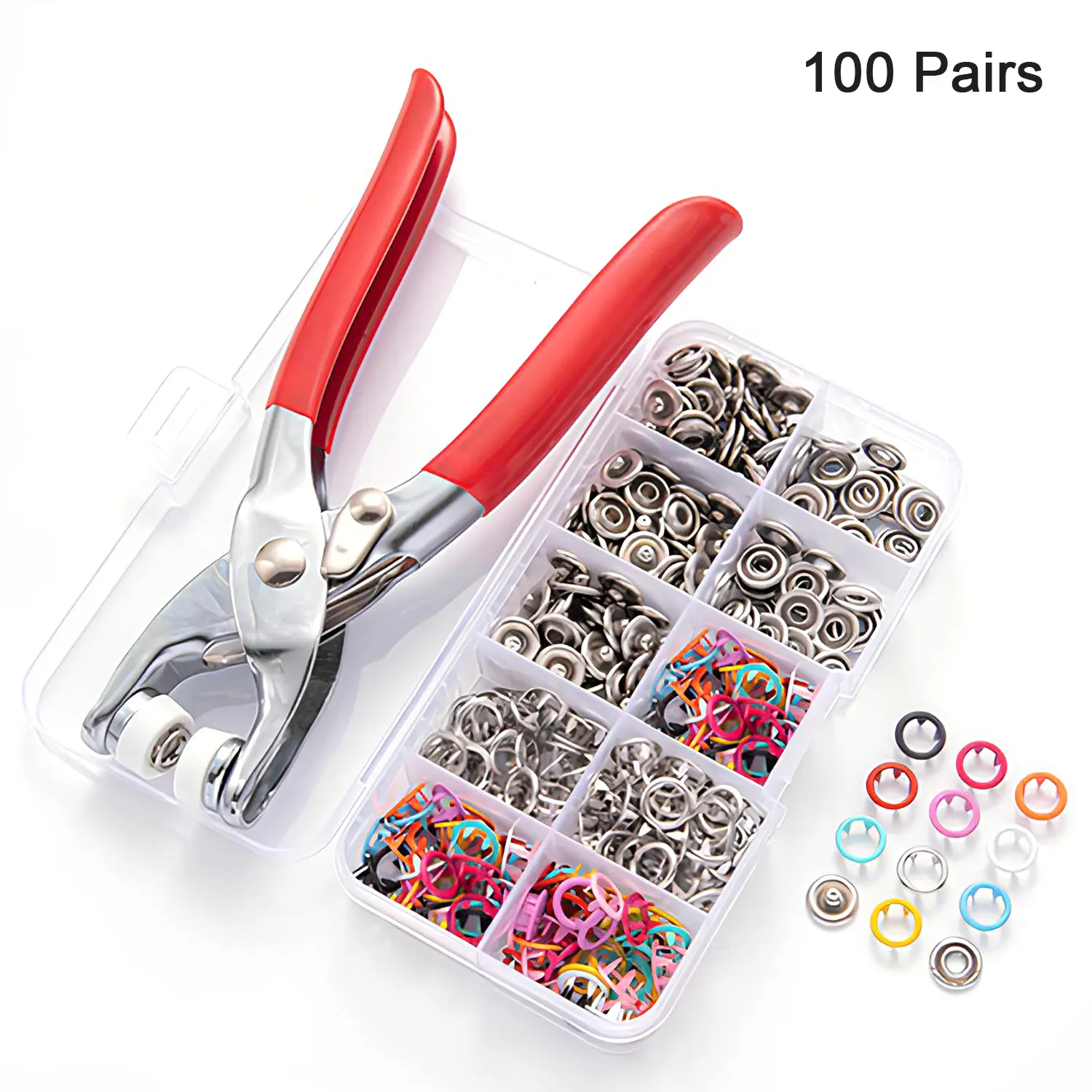 LZDJTQ 100pcs Invisible Colored Metal Buckle & 1 Count Manual Pressure Pliers,Household Sewing Accessories for DIY Handicraft Clothing & Hat,Buttons & Pliers Tool Kit,Seamless Stitching Sewing Kit Tools,Sewing Supplies Crafts