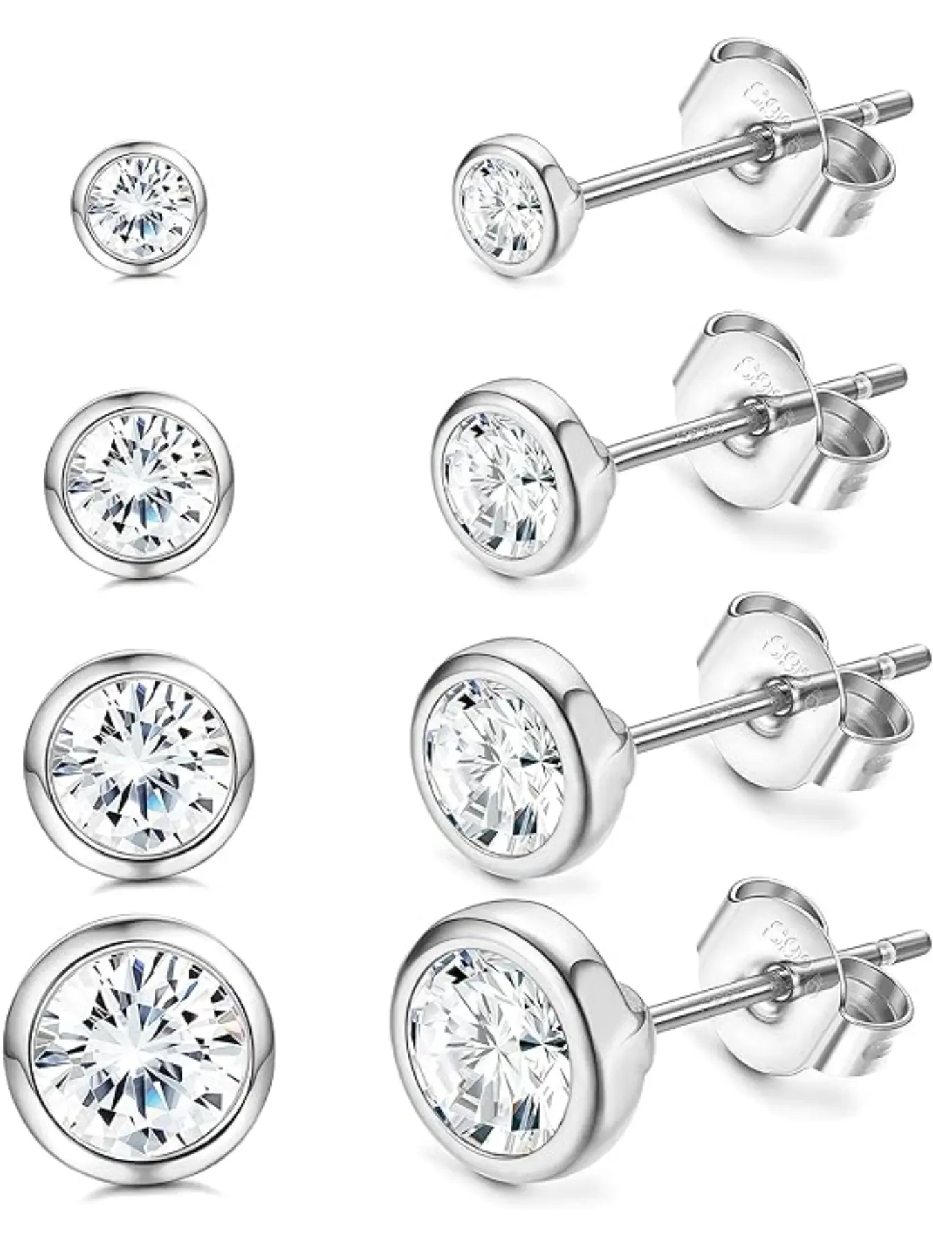 4 Pairs of Stud Earrings Small Round Cubic Zirconia Stud Earrings Set for Women Men Girls Cartilage Tragus Earrings Set Gold/Silver/Rose Gold 2/3/4/5 mm Fashion Jewelry Accessories Ear Cartilage Studs