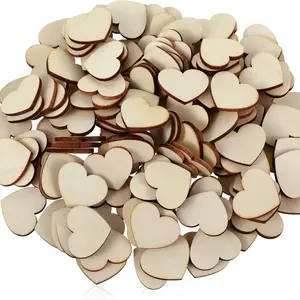 200 Country Style Wooden Heart Decorations, 0.78 Inch Wood Slices, Small Unfinished Wood Hearts, Wedding Guest Book DIY Valentine Birthday Party Decoration