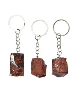 New Moon Beginnings Raw Mahogany Obsidian Keychain with Keyring and Three Rectangular Obsidian Pieces