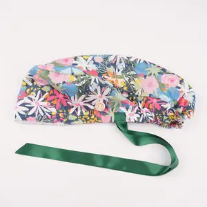 Colorful Floral Cotton Ponytail Scrub Cap with Ribbon, Cute Women Hair Accessories, Premium Soft Fabric, Perfect for Surgical, Medical, Vet