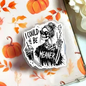 I Could Be Meaner Skeleton Phone Grip, Funny Snarky Sarcastic Retro Aesthetic Magsafe Magnetic Kickstand Holder, Trendy Gift