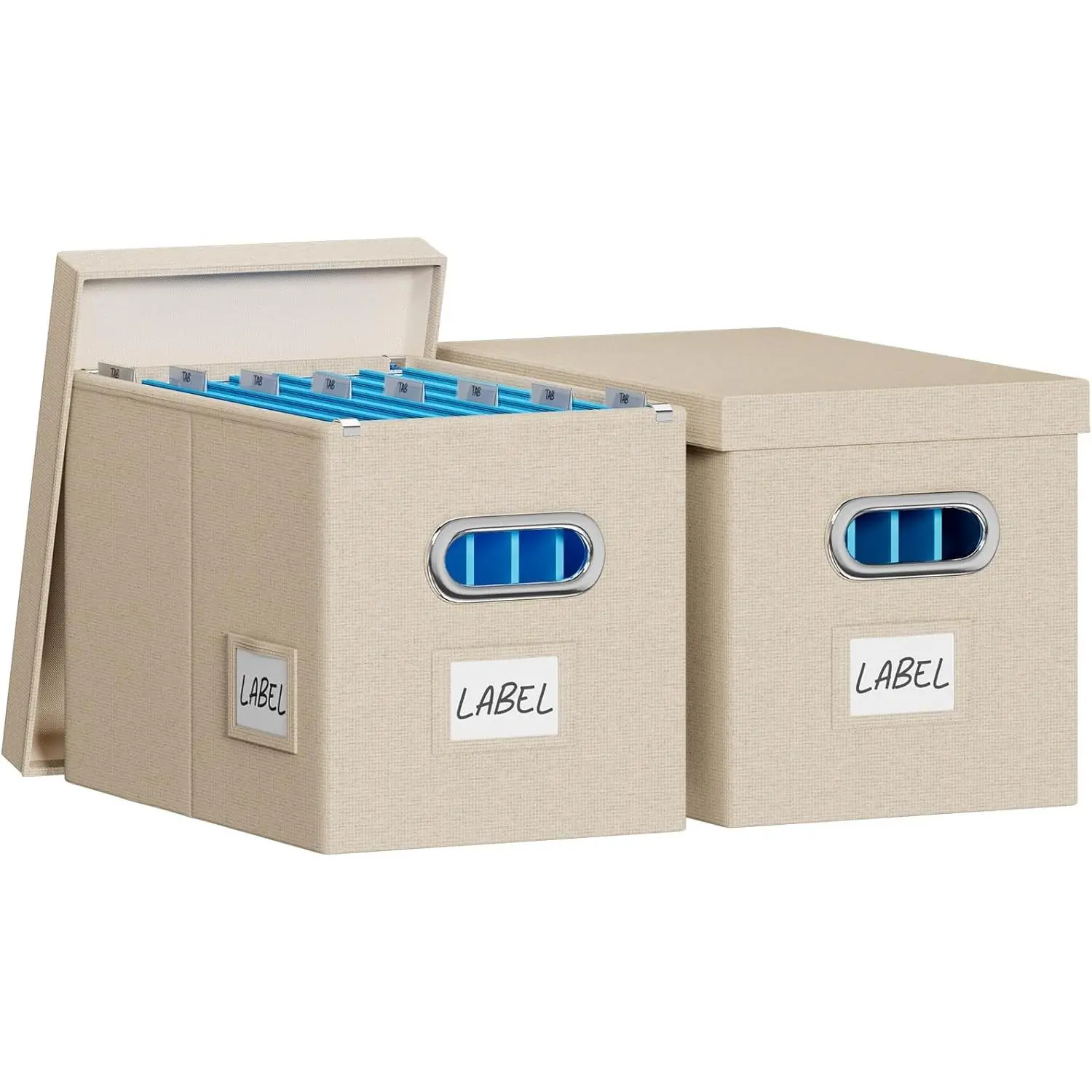 2Pack File Box with Lid, Beige, 14 x 9.3 x 10.9 in | File Organizer Box, Portable Hanging File Box, Decorative Filing Storage Boxes For Office & Home File Cabinet