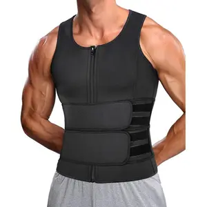 Men's Waist Trainer Vest Sauna Suit Shirt Gym Exercise Zipper Vest Workout Top Double Sweat Belt Tank Top Body Shaper