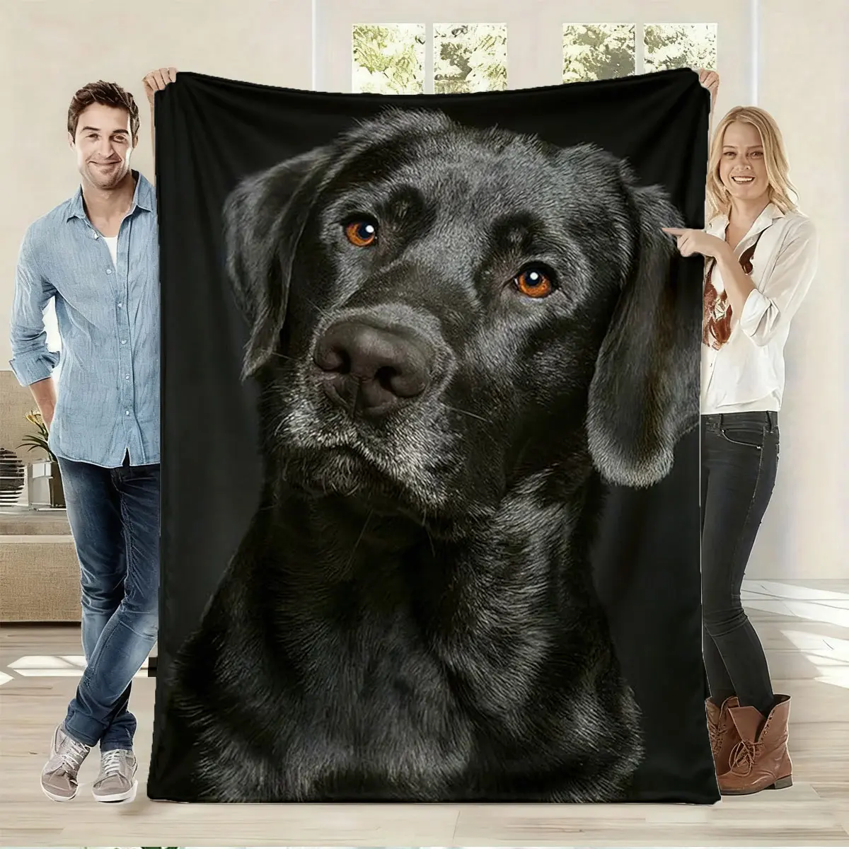 Labrador Warm Eyes Print Blanket, Soft Flannel Bedding, Ideal for Bedroom Decor, Office, Camping, Gift