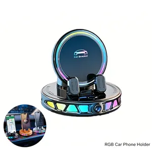 2026 New RGB Ambient Light Car Phone Mount, 360 Degree Rotatable Adjustable Suction Cup Cell Phone Holder, Hands-Free Smartphone Stand for Car Dashboard & Desktop, Universal Bracket Fits iPhone and Android Phones