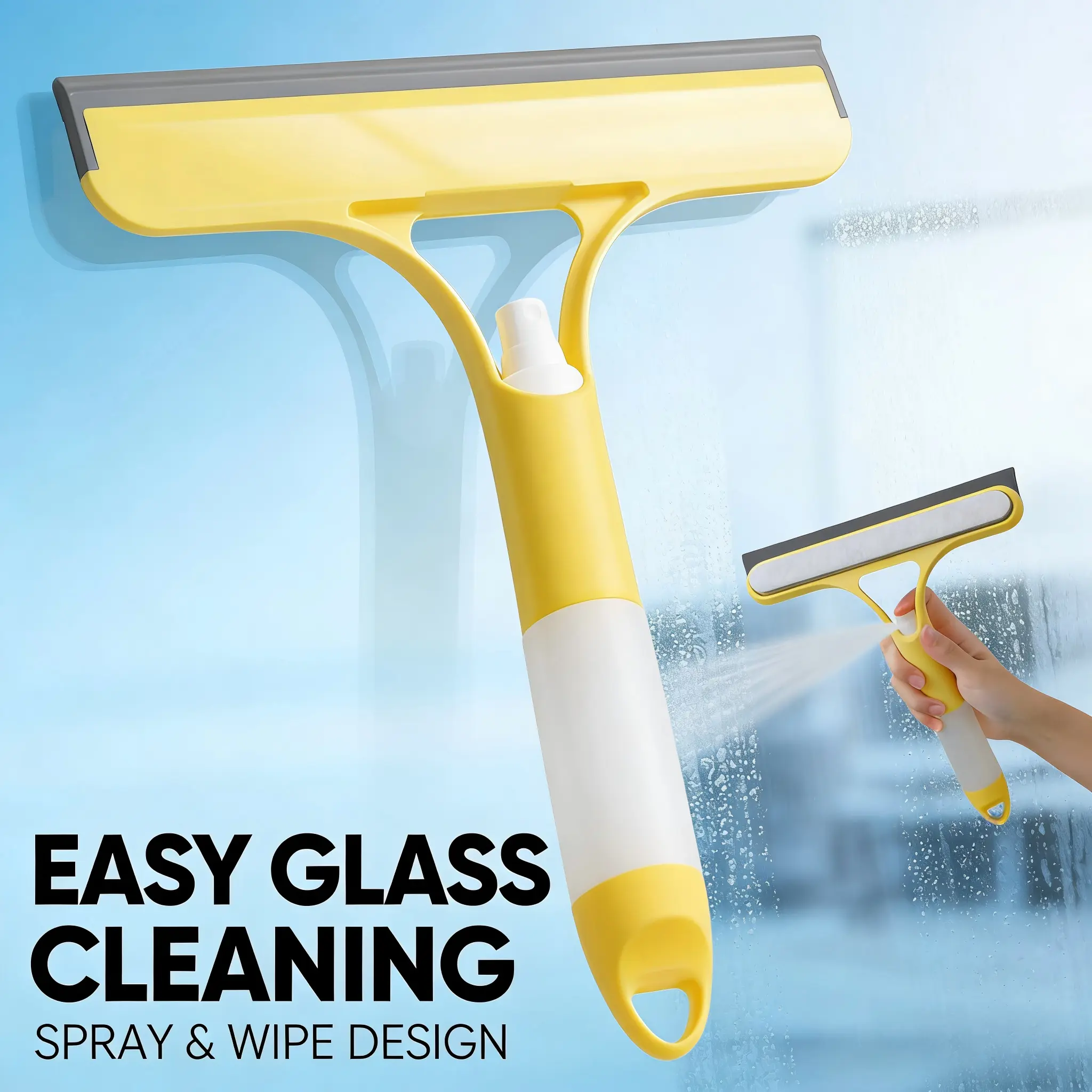 3-in-1 Durable PVC Squeegee - House Cleaning Tool with Stiff Bristles, Spray Function, Plastic Scrubber & Self-Cleaning Brush, Multipurpose Glass Cleaning Squeegee for Home Glass, Car Windscreens, House Cleaning Tools, Multipurpose Cleaning Squeegees