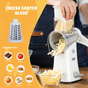 iezzei Rotary Cheese Grater Hand Crank Vegetable Shredder with 5 Stainless Steel Blades, Nut Grinder, Carrot Shredder, Fruit Slicer, Potato Crinkle Cutter, Secure & Large Suction Base with handle Kitchen Utensils