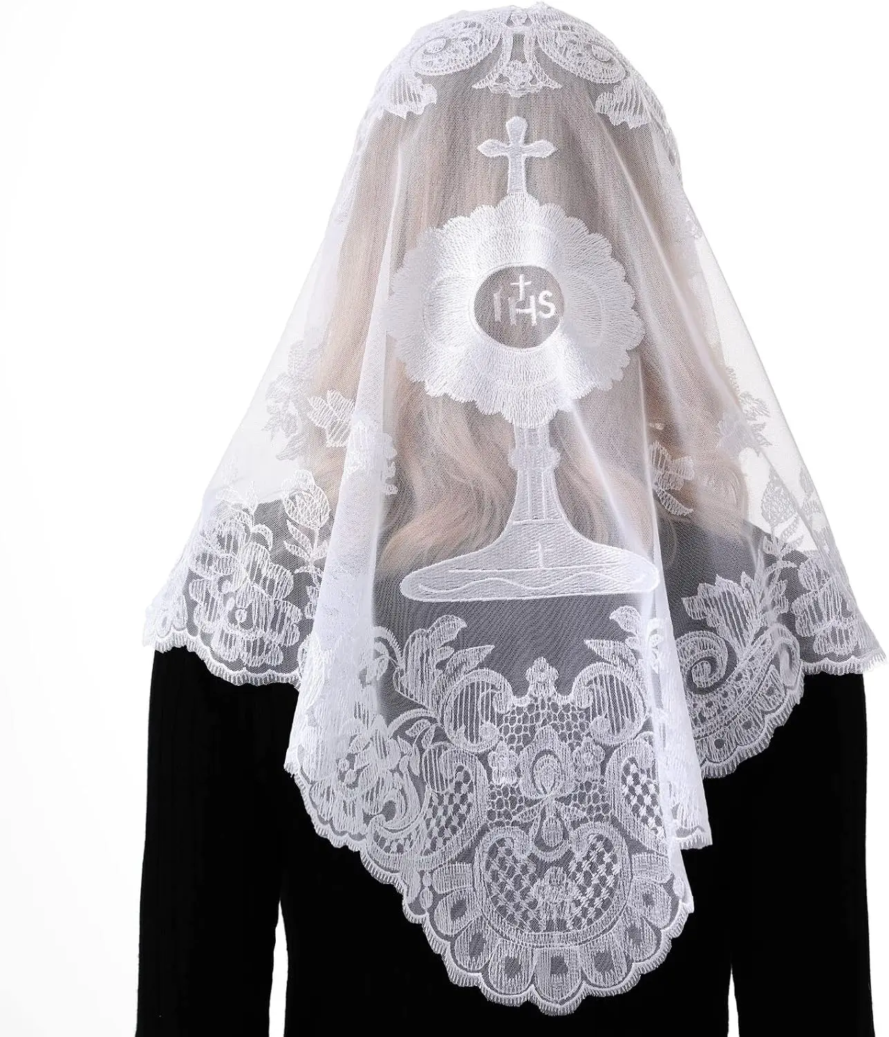 Church Veil for Women Latin Mass Mantilla Veils Cathedral Embroidery Infinity Chapel Lace Head Covering