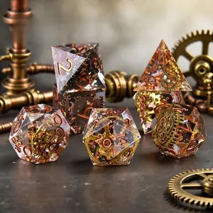 Steampunk Pointed Resin DnD Dice Set Baldur's Gate 3 Embedded Gear Cthulhu Polyhedral D20