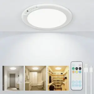 Rechargeable Ceiling Light, Motion Sensor with Remote, Magnetic Wireless Battery-Operated LED Lights, 3 Color Modes 3000K 4000K 6000K, USB Type-C Rechargeable, for Shower, Closet, Pantry, Stairs, Shed, Hallway, Porch, Garage plug-free lighting