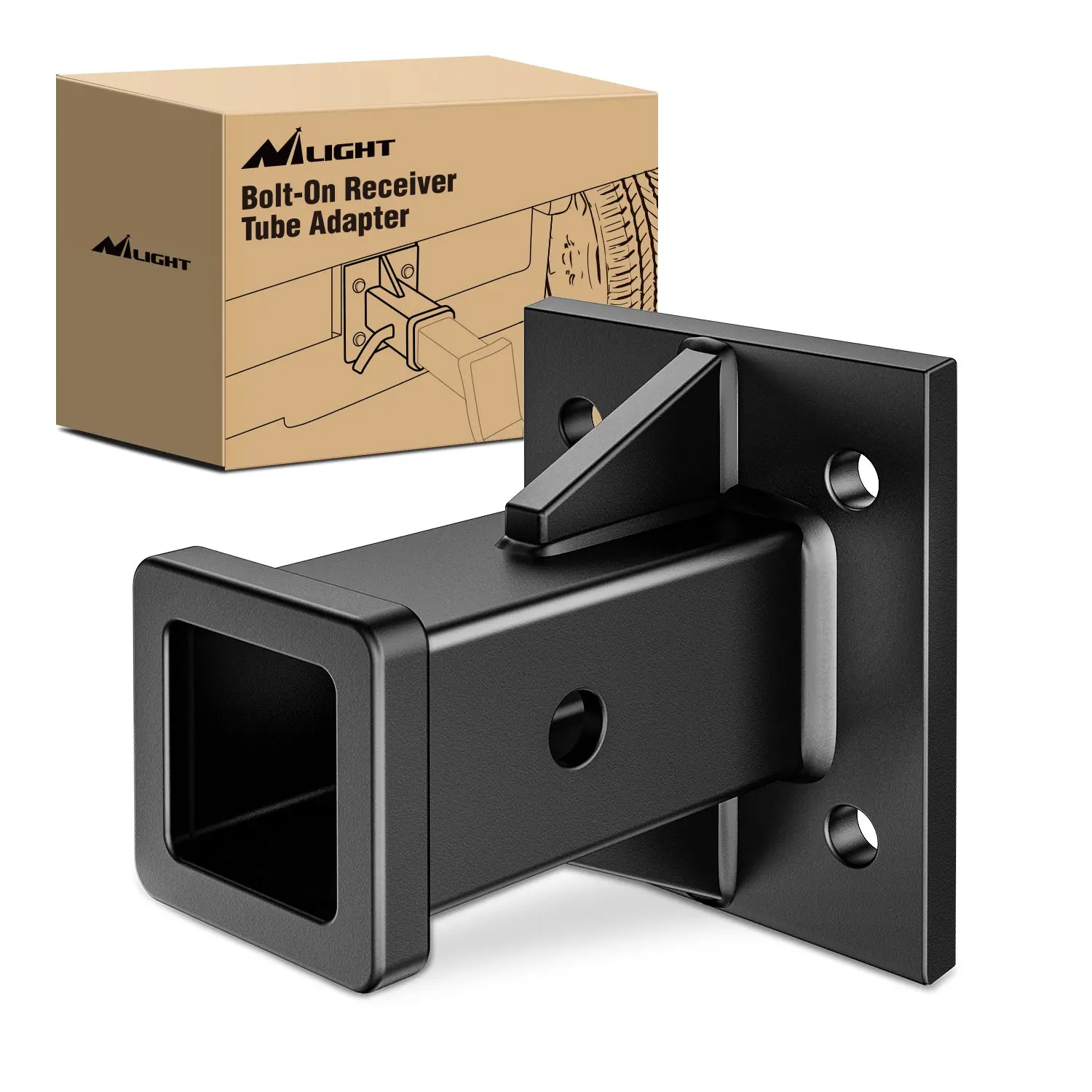 Nilight Bolt-On Receiver Tube Adapter 2 Inch Openning Bumper Trailer Hitch Receiver Universal Towever Hitch Extender Hitch Accessories for Tractor Lawn Mower Utility Trailer
