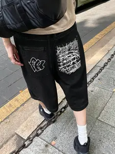 Y2K Revival Baggy Denim Shorts, Custom Graffiti Pocket Design, Trendy Streetwear, Comfortable & Stylish, Perfect for Casual