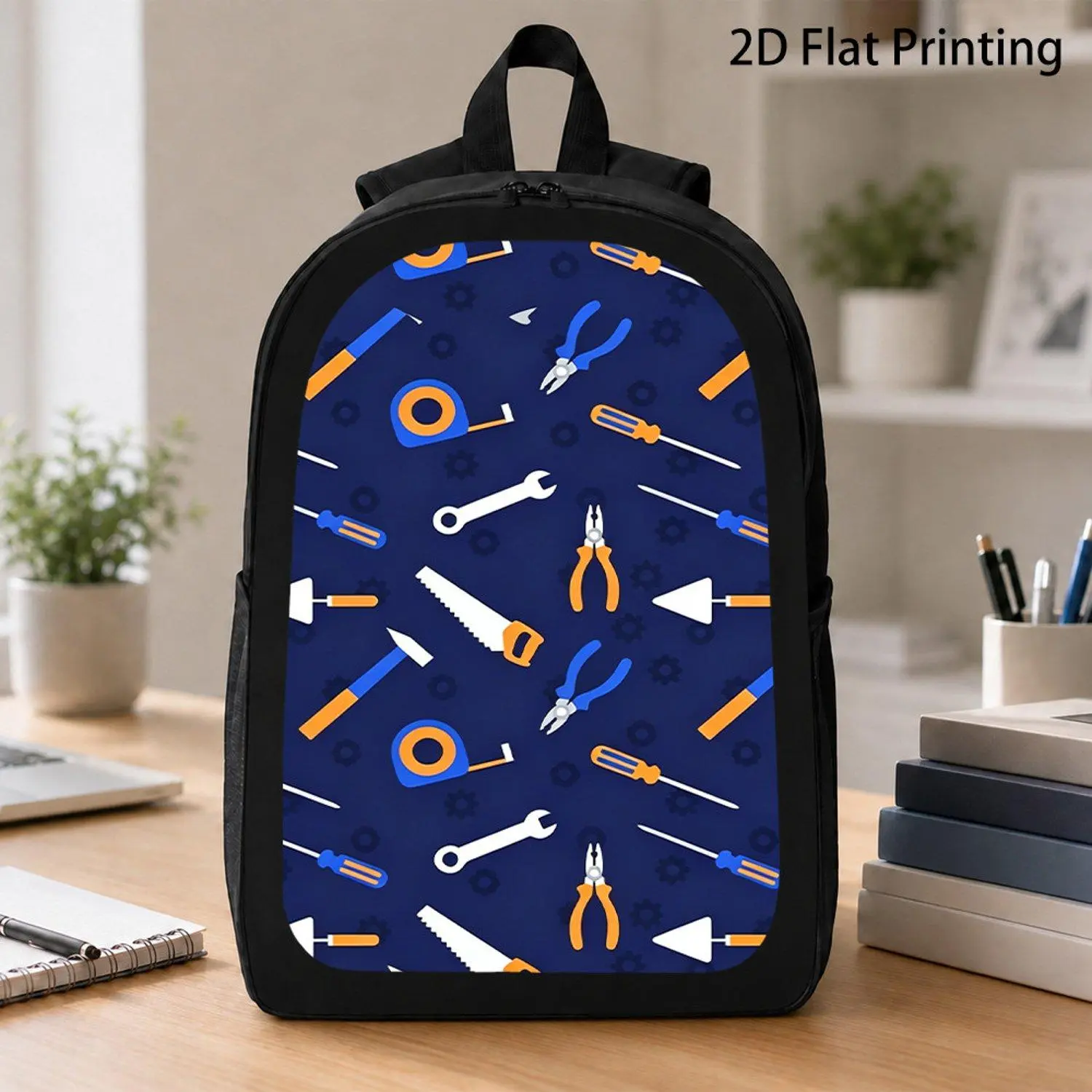 (Printed Design Not Textured) 1pc Printed Backpack with Various Repair Hand Tools Pattern Suitable for School Travel and Daily Use