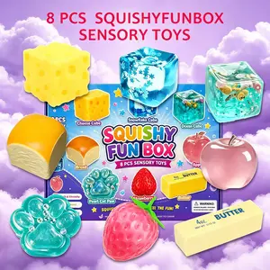 8 Styles Malt Sugar Squishy Fidget Toy Set Box, Slow Rebound Sensory Stress Relief Bundle, Affordable Party Gift for Adults & Teens