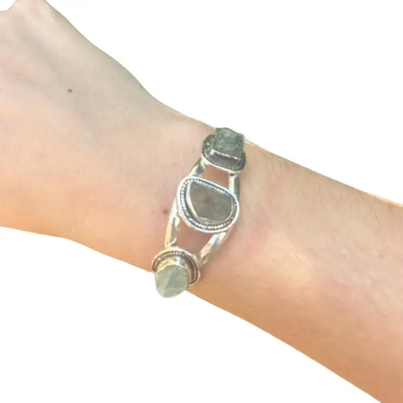 Herkimer Diamond Silver Cuff Bracelet – Boho Crystal Jewelry