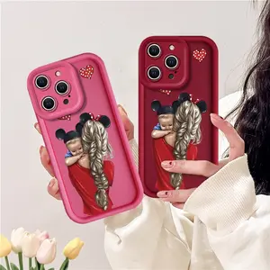Sweet Mother Baby Phone Case for iPhone 17-11 Pro Max Durable Casing Soft Pink TPU Full Protection 360° Coverage Anti-slip Matte Finish