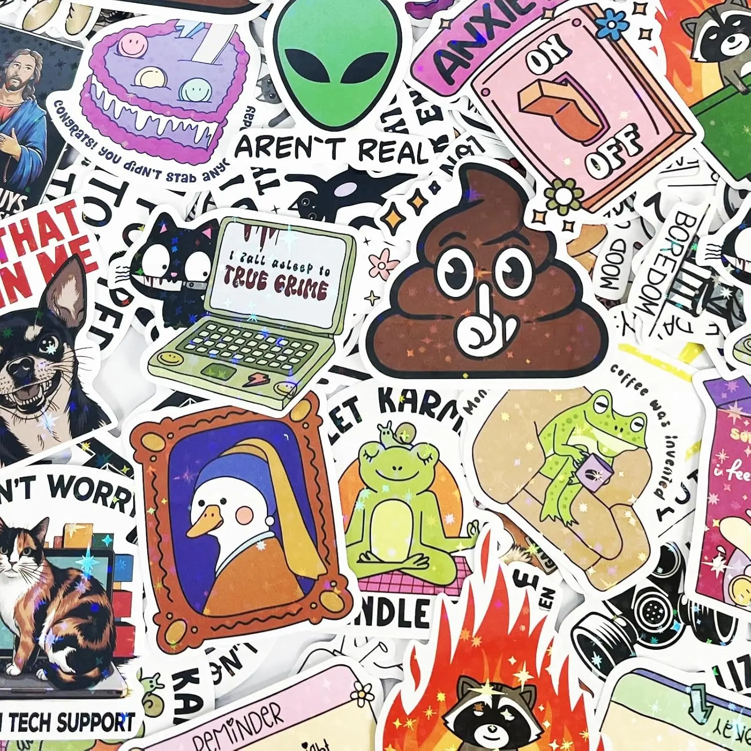 200 Pcs Holographic Funny Meme Stickers Pack – Waterproof Vinyl Stickers for Adults, Great for Water Bottles, Laptops, Hard Hats, Scrapbooks, Car Bumpers & Gag Gifts,TikTokShopJumpstartSale Adhesive Decals