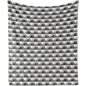 Geometric Throw Blanket, Concrete Geometric Patterns with Odd Minimalist Linked Shapes Image Print, Flannel Accent Piece Soft Couch Cover for Adults, Grey Black White, 280g fabric weight single-sided printing,Provides comfortable temperature