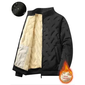 Men's Winter Thicken Fleece Jacket Coat, Lamb Wool Lining Warm Outdoor Men's Outerwear, Waterproof Stand Collar Casual Fit