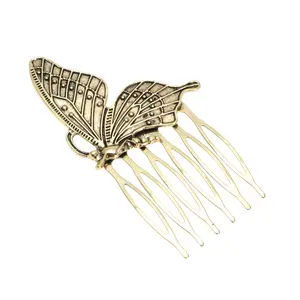 VOCOSTE Women's Portable Butterflies Side Comb Vintage Gold Tone 1 Pc