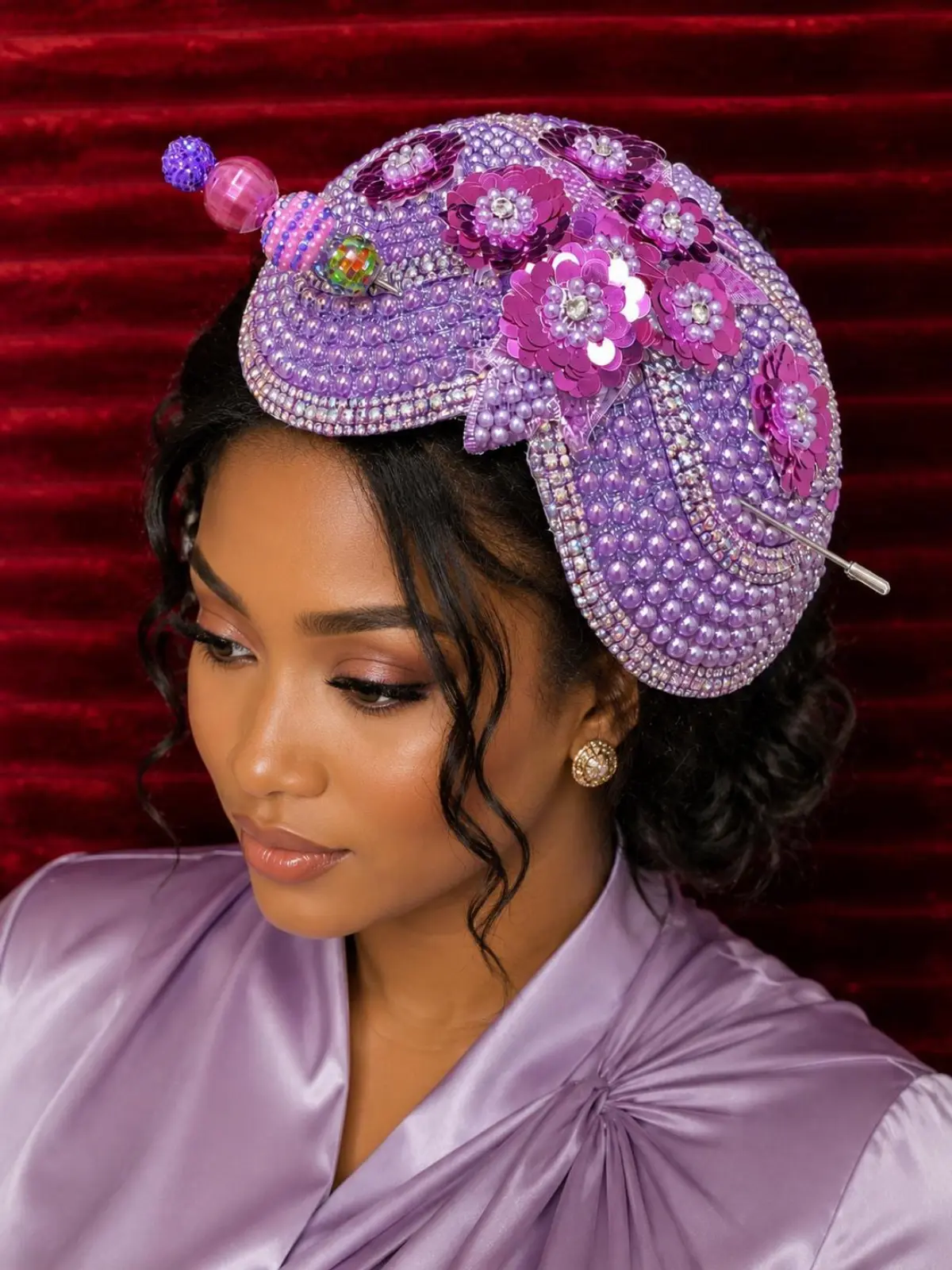 Lavender Pearl Floral Fascinator Hat