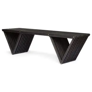 63*16.5*17.75 Inch Transitional Acacia Wood Outdoor Bench Open Slat Panel Triangular Geometric Design Weather Resistant Hardwood Patio Backyard Garden Leisure Bench