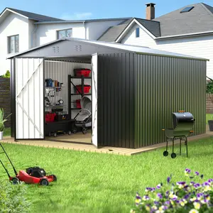 MNLR 10x10 FT Metal Outdoor Storage Shed with Lockable Doors for Backyard Patio Lawn tool garden double