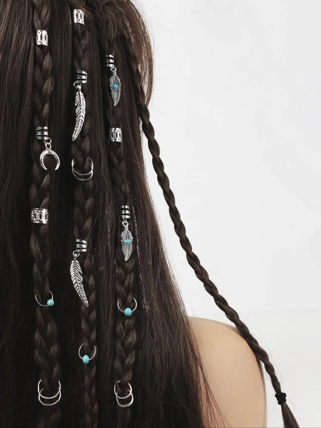 Women's Elegant Turquoise Texture & Feather Design Hair Rings, 31pcs Exquisite Trendy Hair Rings, Fashionable Hair Accessories for Daily & Party Decoration