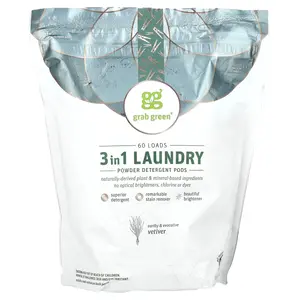 Grab Green 3-in-1 Laundry Powder Detergent Pods, Vetiver, 60 Loads, 2 lbs, 2 oz (960 g)