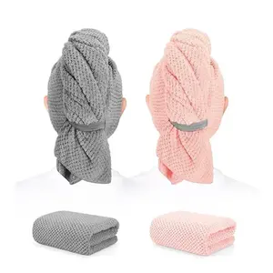 2 Pack Microfiber Hair Towel Wrap for Women – Super Absorbent Fast Drying Anti-Frizz Hair Turban with Elastic Strap – Soft Quick Dry Towel for Long Thick Curly Hair (41x24 in)