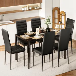 【2 Packages Shipping】Gizoon Glass Dining Table Sets for 6, 7 Piece Kitchen Table and Chairs Set for 6 Person PU Leather Modern Dining Room Sets for Home Kitchen Living Room Space-Saving Apartment