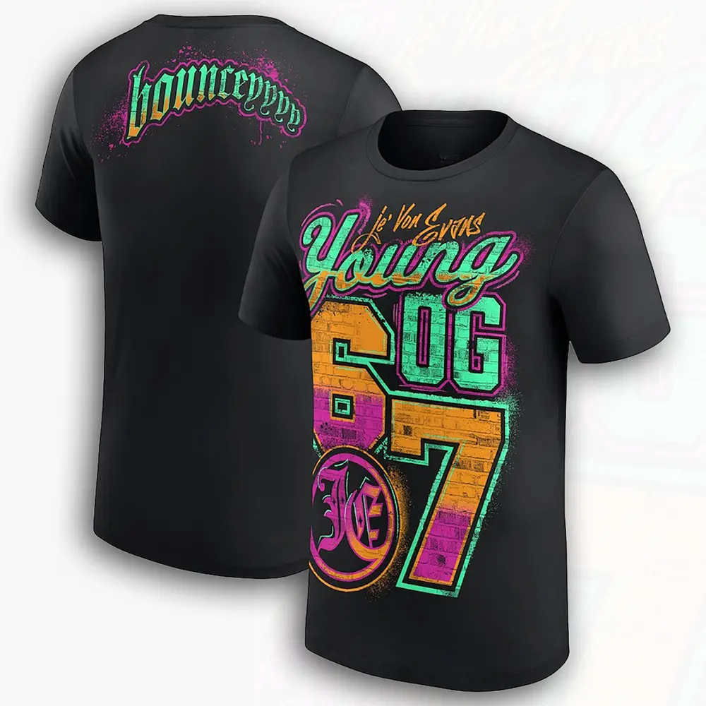 Je'Von Evans Young OG 67 Graphic Wrestling T-Shirt - Black Menswear Casual Short-Sleeve Top, WWE NXT Men's Fan Apparel, That Boy Bounceey High-Flyer Gear