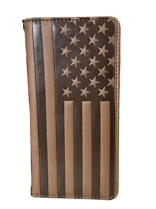 American Pride Brown Bifold Wallet – Vintage Flag — Long  Slim AND Short Version
