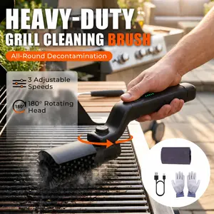 Electric Grill Brush for Outdoor, 2026 TikTok BBQ Grill Cleaner with 2 Heads, 3-Speed & Angle Adjust Cordless Rotary Grill Brush, 150Mins Runtime Grill Cleaning Brush for Barbecue Grates
