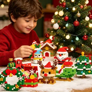 12 in 1，Christmas collection Micro-Particle Building Blocks Santa Snowman Reindeer Design Fun DIY Project Cute Ornament for Home Office Décor toy Claus Micro-Brick