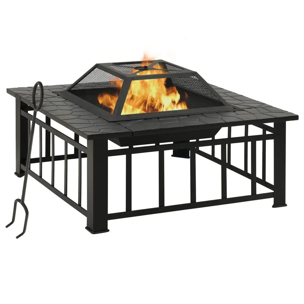 vidaXL Fire Pit, Firepit for Outdoor Patio Backyard Garden Deck, Fireplace with Poker, Firebowl for Camping Picnic BBQ, Industrial Style, XXL Steel 311888