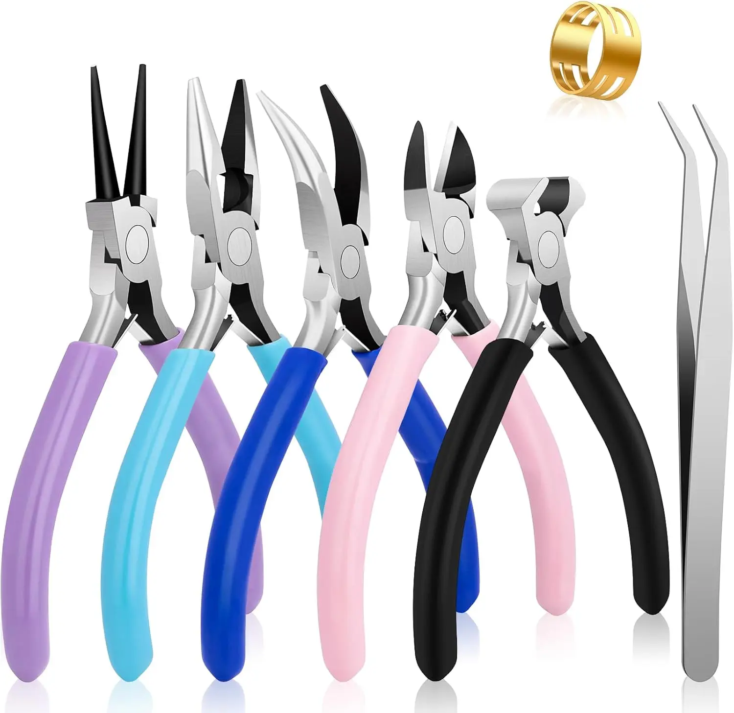 Halloween Fall Gift 5 Pack Jewelry Pliers Tool Set, Includes Round, Chain, Needle, Bent & Zipper Pliers for Repair, Wire Wrapping & Crafts