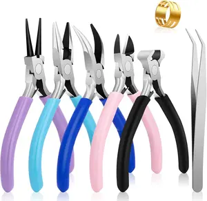 Summer Spring Gift 5 Pack Jewelry Pliers Tool Set, Includes Round, Chain, Needle, Bent & Zipper Pliers for Repair, Wire Wrapping & Crafts