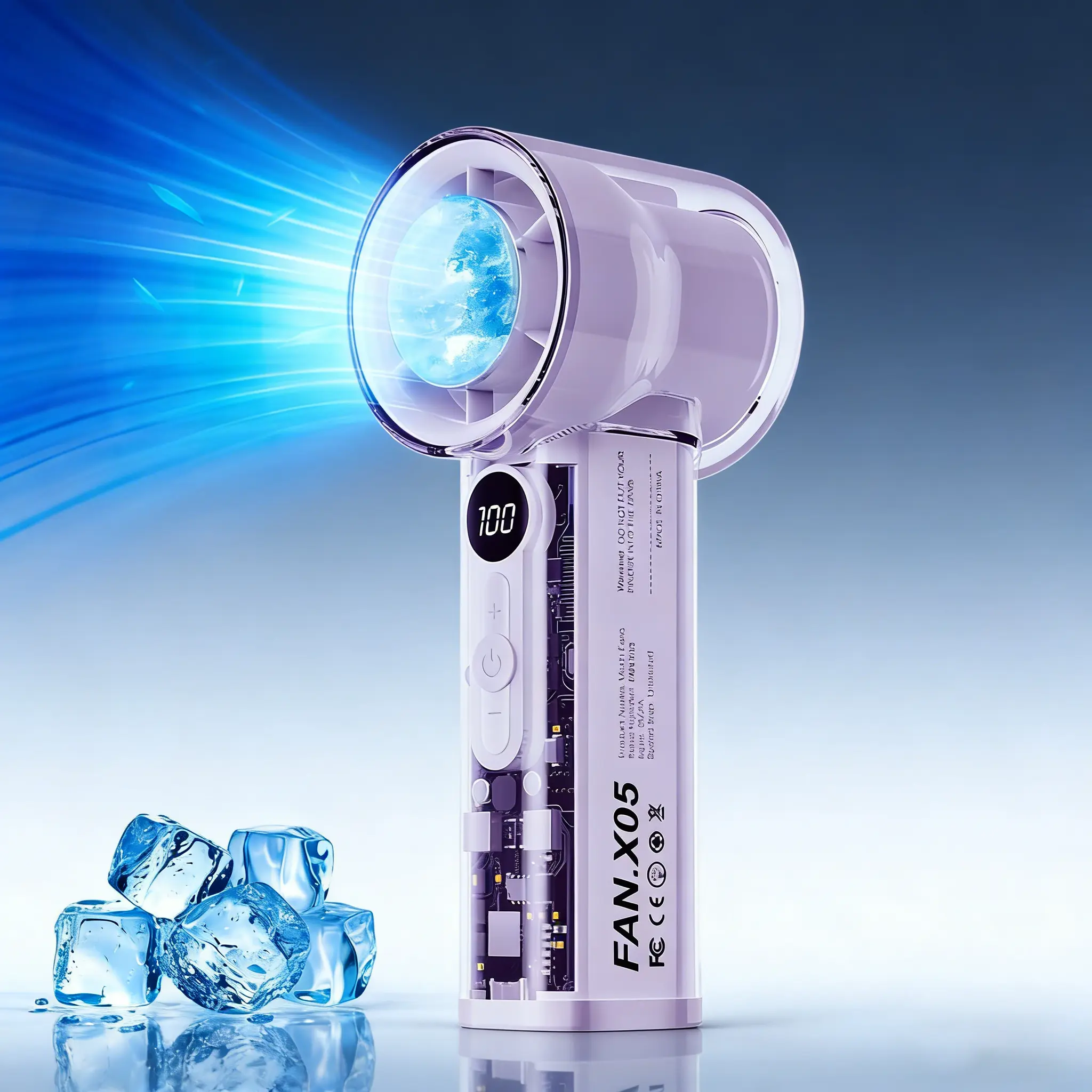 Aesthetic Clear Handheld Cooling Fan - Ice Compress Mini Fan with LED Battery Display, USB Rechargeable Portable Fan for Hot Weather & Room Decor