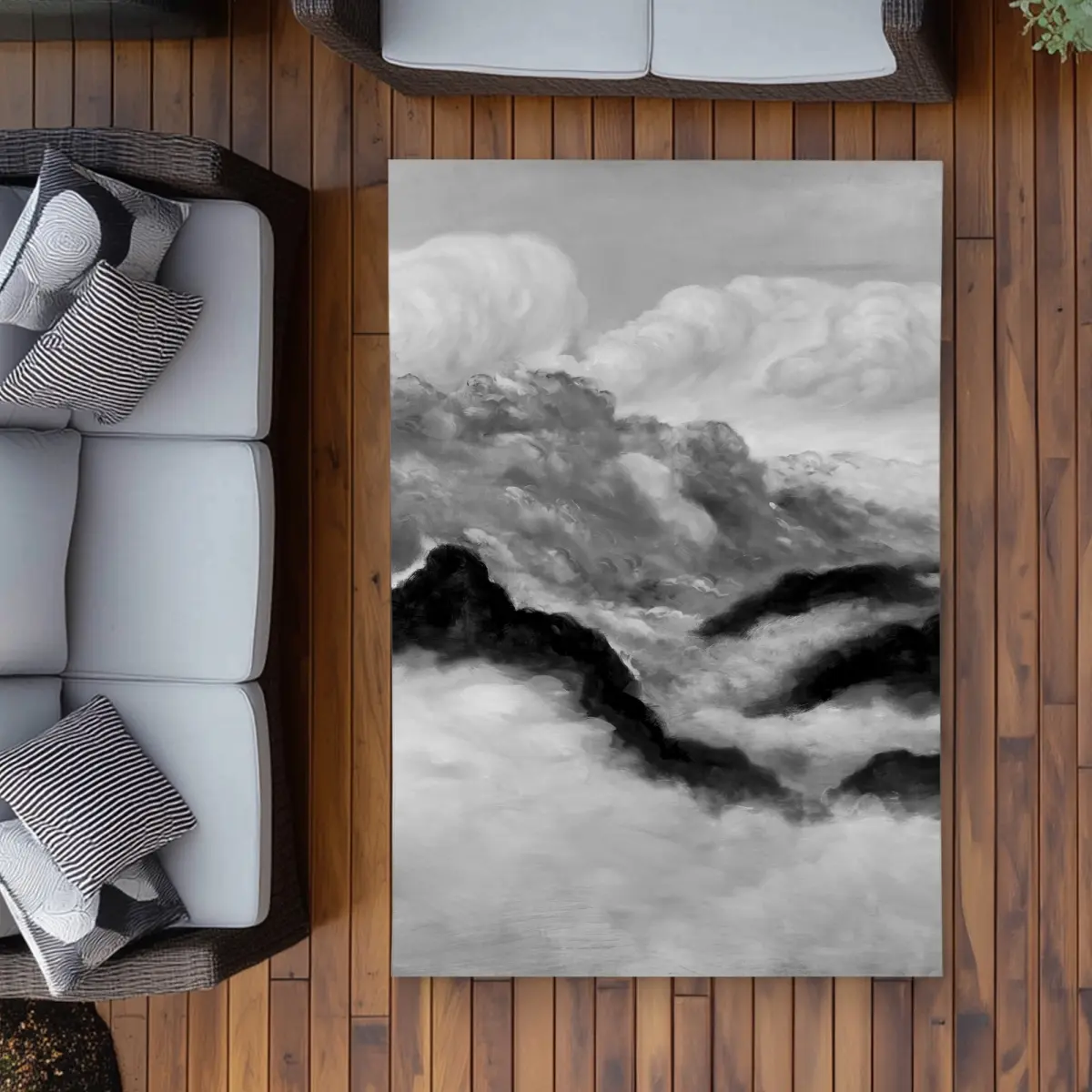 360 stand 4x6 ft Gray Clouds Mountain Scene Nature Motif Durable Area Rug, Rectangle Outdoor Rug with Printed Face, Soft Textile for Home Decor, Durable Area Rugs