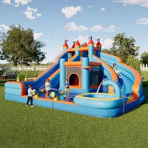 [SummerVibes]Vanacc Inflatable Bounce House, Water Slide with Jumping Area, Climbing Wall and Splash Pool, Indoor Outdoor Jumper for Big Children, Air Blower Included,Mother's Day Gifts