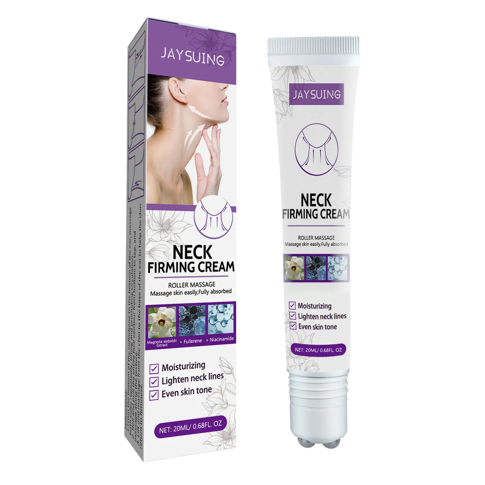 Jaysuing Roller Neck Cream Niacinamide Fullerene Fading Fine Lines  Neck Skin Brightening Neck Cream