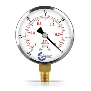 2-1/2" Pressure Gauge, Chrome Plated Steel Case, Dry, Vacuum -30 Hg/0, Lower Mount 1/4" NPT