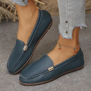Women's Plus Size Soft Leather Slip-On Casual Loafers, Fall Non-Slip Flat Comfortable Flexible Sole Daily Walking Shoes Classic