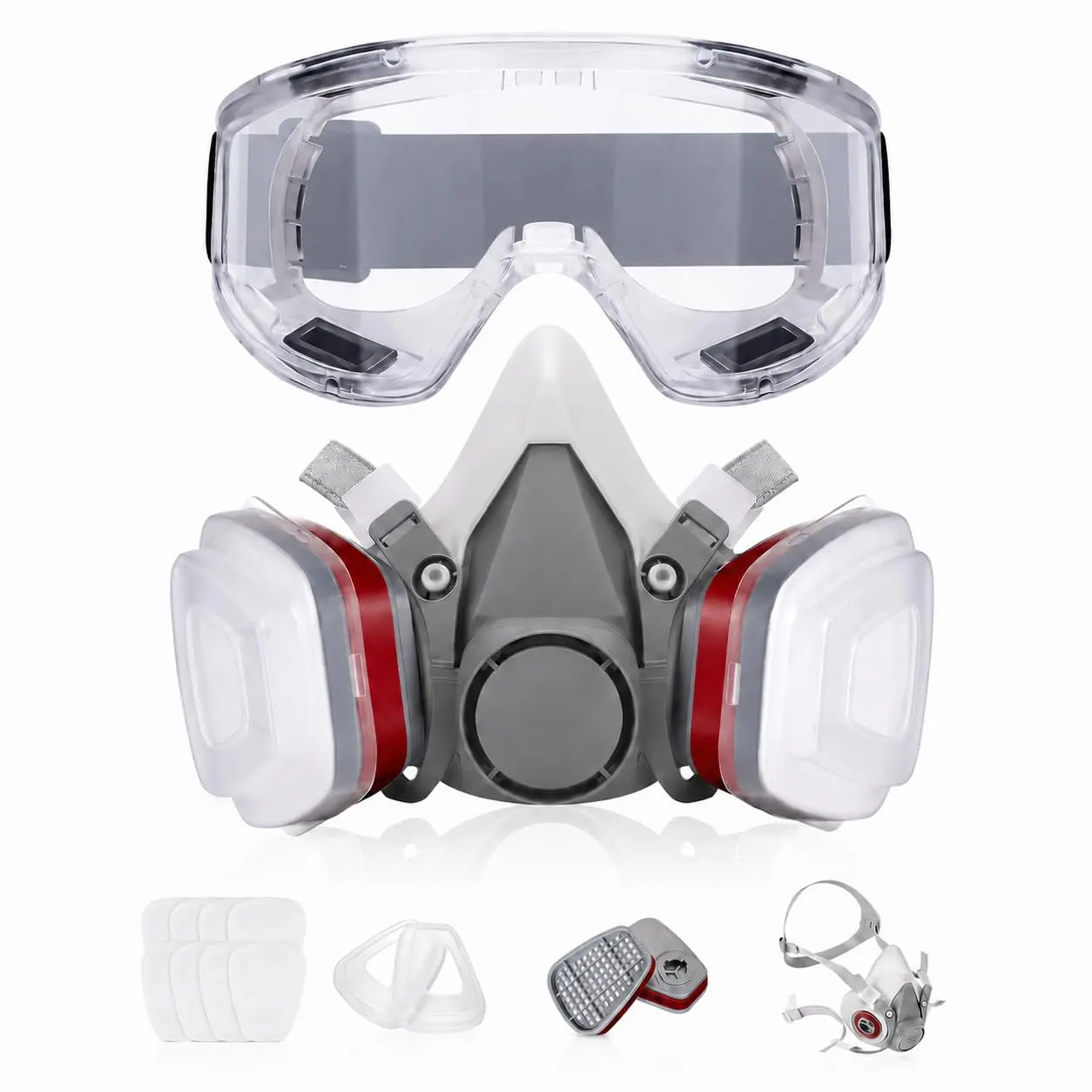 LAUCO Premium Reusable Silicone Half Face Respirator Full Set (27771) - Adjustable Dual Filter Mask Kit, Includes Safety Glasses Goggles, Construction Gear, Cotton Filters, Ideal for DIY Enthusiasts, Gas Spraying