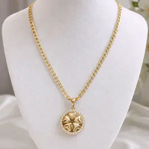 14K Gold Laminated Chain 24" with Heart Flower Pendant – Elegant & Unique Design 3mm