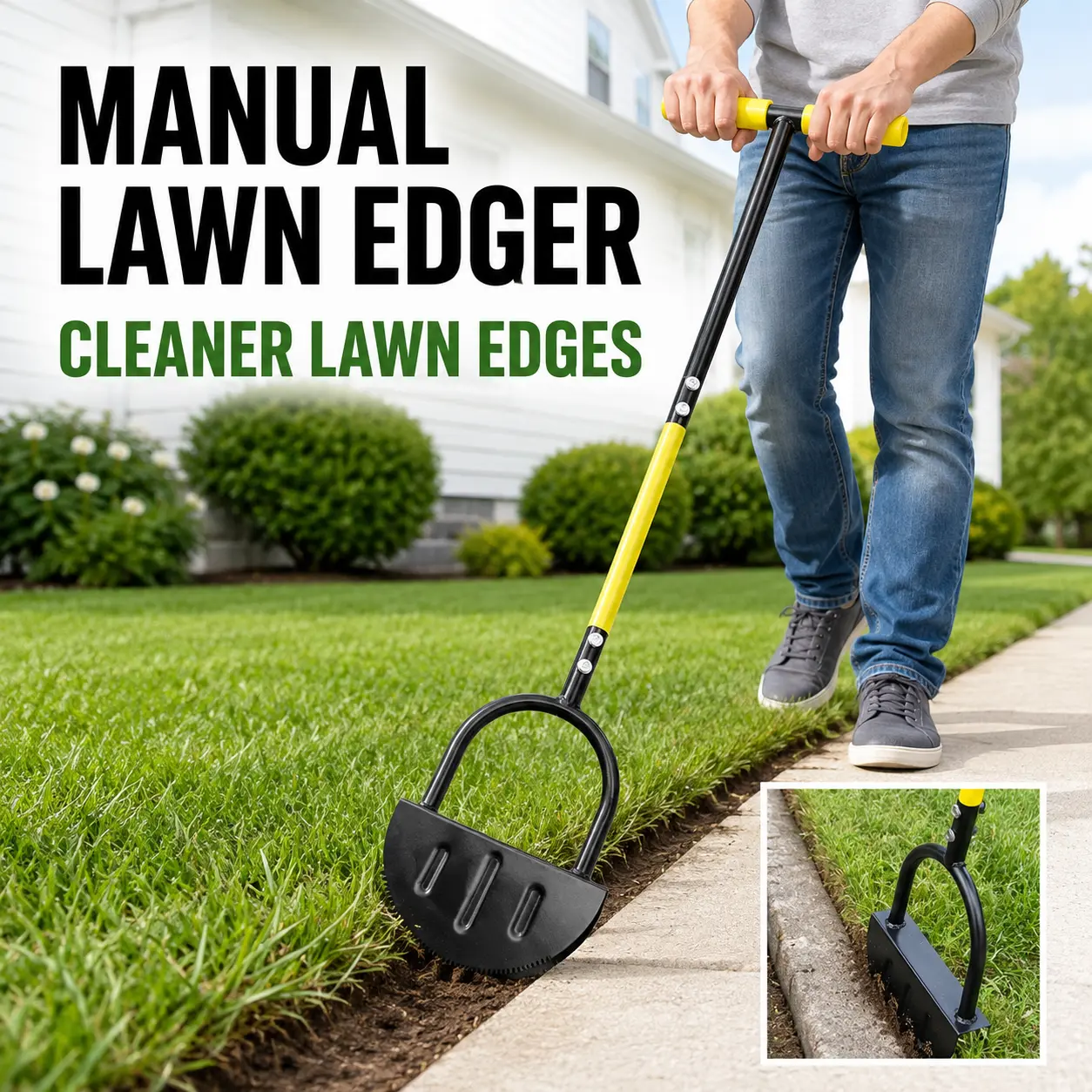 42.13 Inches Manual Lawn Edger for Gardening - Serrated Half-Moon Steel Blade, Foam T-Handle, Serrated Cut for Sidewalk Edges, Grass Surfaces, Flower Beds