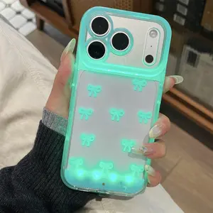 Vibrant LED Light Up Bowknot Phone Case for iPhone 17 16 15 14 13 12 11 Pro Max, Incoming Call LED Flash Light Up Phone Case Colorful Glowing Shockproof Cover for Women Girls, Perfect for Parties and Daily Use